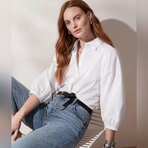 Banana Republic | Organic Puff-Sleeve Button-Down Shirt, Size M